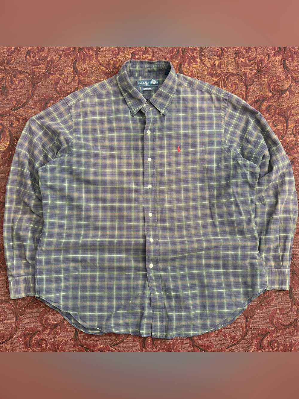 VTG Polo Ralph Lauren Classic Fit Plaid Button Down Shirt Red Pony